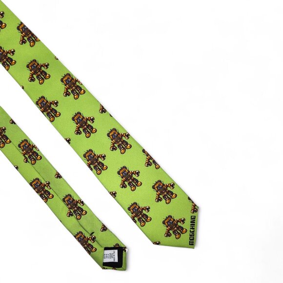 Moschino Green Robot Teddy Silk Tie - Picture 4 of 4